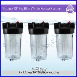 10 Big Blue 3 Clear Whole House Filter Housing With Pressure Release & Gauge Hole