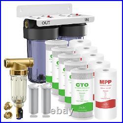 10x4.5 3-Stage Whole House Spin Down Sediment Water Filter System+5 Set PP+CTO