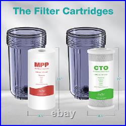 10x4.5 3-Stage Whole House Spin Down Sediment Water Filter System+5 Set PP+CTO