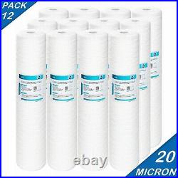 12 Pack 20x4.5 Whole House Farm Well Water Purifier Sediment Filter 20 Micron