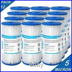 12 Pack 5 Micron 10x4.5 Whole House Pleated Sediment Water Filter Replacement