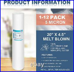 12 Pack 5 Micron 20x4.5 Whole House Sediment Water Filter Melt-Blown Cartridge