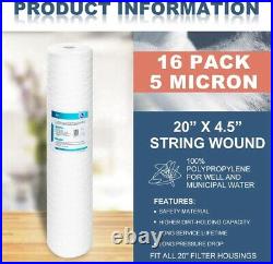 16 Pack 20x4.5 Whole House String Wound Sediment Water Filter Fit DGD-5005-20