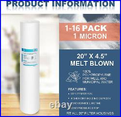 1 Micron 20x4.5 Big Blue Sediment Water Filter Whole House Replacement 16 PACK