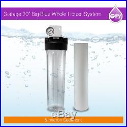20 Big Blue Whole House Water Filter +Sediment 5 Micron+Liquid Pressure Gauge S