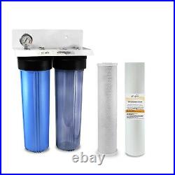20 Dual Big Blue Clear Whole House Water Filter 1, With Pressure Gauge