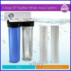 20 Dual Big Blue Clear Whole House Water Filter 1, With Pressure Gauge Single