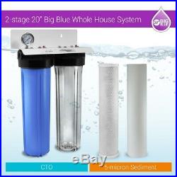 20 Dual Big Blue mix Whole House Water Filter 3/4, With Pressure Gauge Single