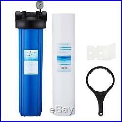 20-Inch Big Blue Whole House Water Filter 3/4-Inch Outlet/Inlet + Pressure Gauge