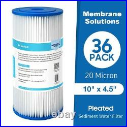 20 Micron 10 x 4.5 Whole House Reusable Pleated Sediment Water Filter 36-Pack
