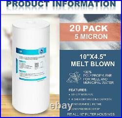20 Pack 10x4.5 5 Micron Whole House Sediment Water Filter for Big Blue Replace