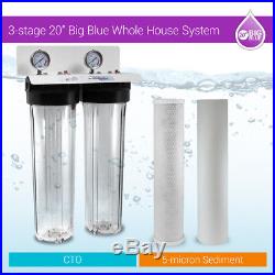 20 x4.5 BB Clear Dual 3/4Whole House Water Sediment Carbon Filter + 2 Gauge