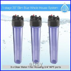20 x 2.5 Three Clear Water Filter Housing 3/4 NPT ports for Whole House