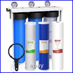 20x4.5 Big Blue 3-Stage Sediment GAC CTO Carbon Whole House Water Filter System