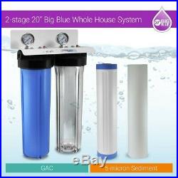 20x4.5 Big Blue two Stage Whole House Water Filter System, 3/4 in/out Ports S