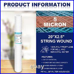 25 Pack 20x2.5'' String Wound Whole House System Sediment Water Filter 5 Micron