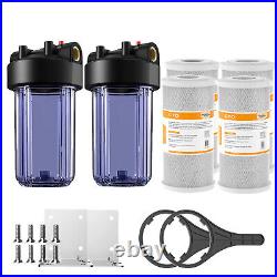 2Pack 10 Inch Clear Whole House Water Filter Housing System &4p Carbon Cartridge