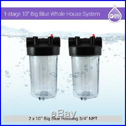 2Pk CLEAR 10 Big Blue Whole House Filter Housing 3/4 Port With Pressure Valve