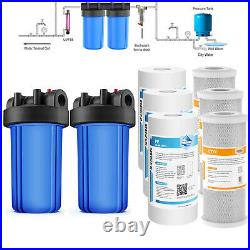 2 Pack 10 Whole House Water Filter Housing with 3 Sediment + 3 Carbon Cartridge