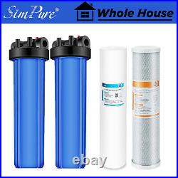 2 Pack 20 Inch Whole House Water Filter Housing System Sediment Carbon Filters