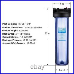 2 Pack Big Blue 20 Water Filter Clear Housing For Whole House 1 Outlet/Inlet