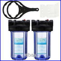 2 Pcs Big Blue 10 x 4.5 Whole House Water Filter Clear Housing 1 Outlet/Inlet