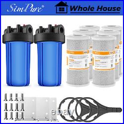 2-Stage 10 Big Blue Whole House Water Filter Housing 6PC Carbon Block Cartridge