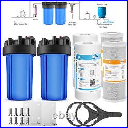 2-Stage 10 Big Blue Whole House Water Filter Housing with 2 Sediment 2 Carbon