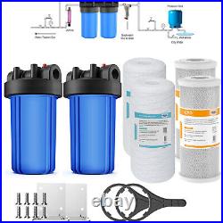 2-Stage 10 Inch Big Blue Whole House Water Filter Housing System &4PCS Cartridge