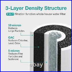 2-Stage 10 Inch Clear Whole House Water Filter Housing &4Pcs PGC Sediment Carbon