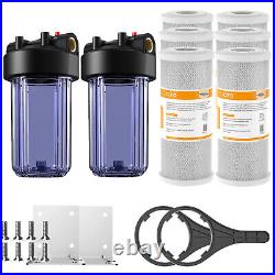 2-Stage 10 Inch Home Whole House Water Filter Housing &6PCS 10 x4.5 CTO Carbon
