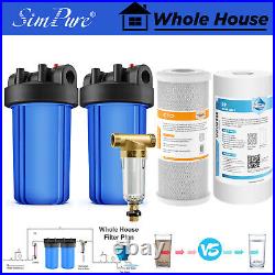 2-Stage 10 Inch Whole House Water Filter Housing System + Spin Down Pre-Filter