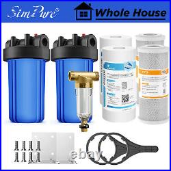 2-Stage 10 Whole House Water Filter Housing System &4P Cartridge +Spin Down Set