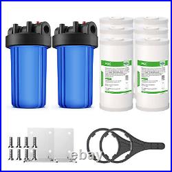 2-Stage 10 x 4.5 Big Blue Whole House Water Filter Housing &6PCS PGC PP Carbon