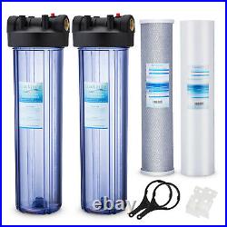 2 Stage 20 Big Blue Clear Housing For Whole House Water Filter System 1 In/Out