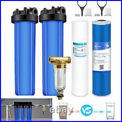 2-Stage 20 Big Blue Whole House Water Filter Housing +Spin Down Sediment Filter