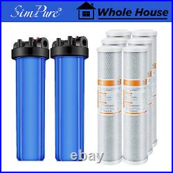 2-Stage 20 Big Blue Whole House Water Filter Housing System 6PCS Carbon Block