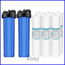 2-Stage 20 Big Blue Whole House Water Filter Housing System 6PC String Sediment