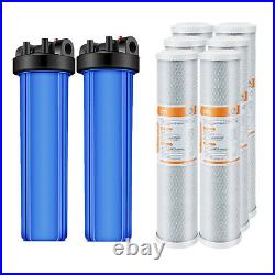 2-Stage 20 Big Blue Whole House Water Filter Housing System 6P Carbon Cartridge