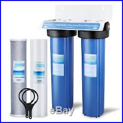 2 Stage Heavy Duty Big Blue Whole House Water Filtration System 20 x 4.5