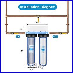 2 Stage Heavy Duty Big Blue Whole House Water Filtration System 20 x 4.5