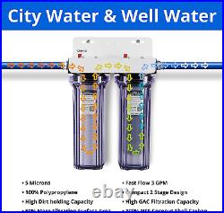 2 Stage Whole House Filtration System Drinking Water Inline Under Sink Filter