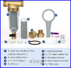 2-Stage Whole House Water Filter Housing + Spin Down Pre-Filter Sediment System