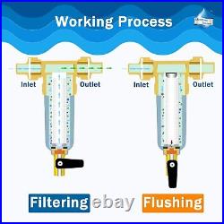 2-Stage Whole House Water Filter Housing + Spin Down Pre-Filter Sediment System