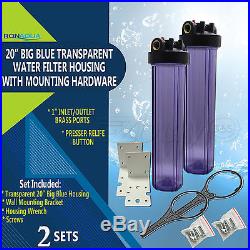 2 Transparent Big Blue Housings 20 for Whole House Water Filtration System