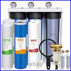 3Stage Big Blue 20 Whole House Water Filter System+Spin Down+Extra 2 Set Filter