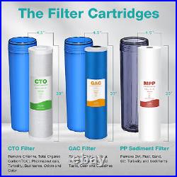 3Stage Whole House Water Filter System for 4.5x20 Filtration Cartridge 1 Port