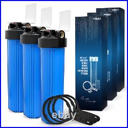 3 Blue High Capacity 20 x 4.5 Whole House Filter Purifier Systems 1 Brass Port