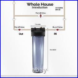 3 Pack 20-Inch Big Blue Whole House Water Filter Clear Housing, Brass, Gauge Hole