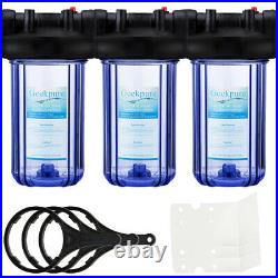 3 Pcs Big Blue 10 x 4.5 Whole House Water Filter Clear Housing 1 Outlet/Inlet
